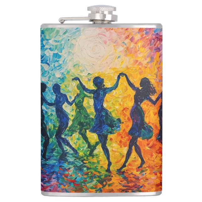 Colorful Silhouettes Dancing Flask (Front)