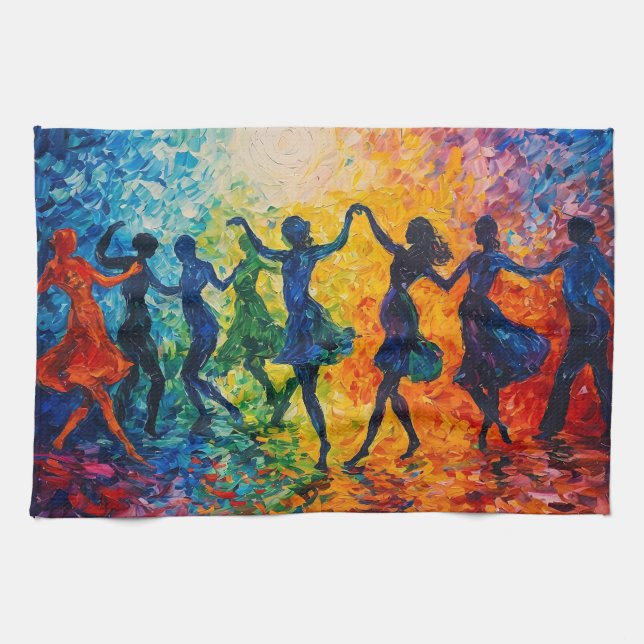 Colorful Silhouettes Dancing Kitchen Towel (Horizontal)
