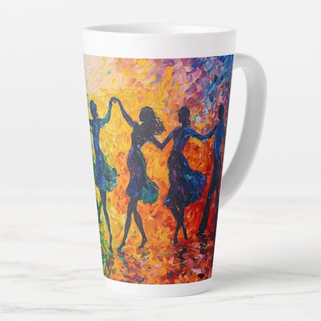 Colorful Silhouettes Dancing Latte Mug (Right Angle)