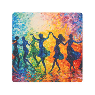 Colorful Silhouettes Dancing Metal Print