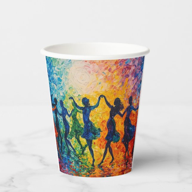 Colorful Silhouettes Dancing Paper Cups (Front)