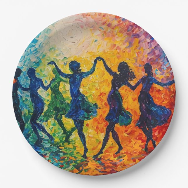 Colorful Silhouettes Dancing Paper Plates (Front)