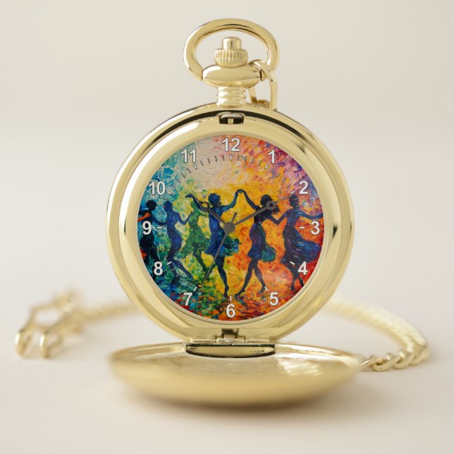 Colorful Silhouettes Dancing Pocket Watch (Inside)