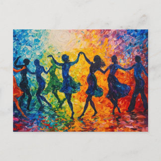 Colorful Silhouettes Dancing Postcard