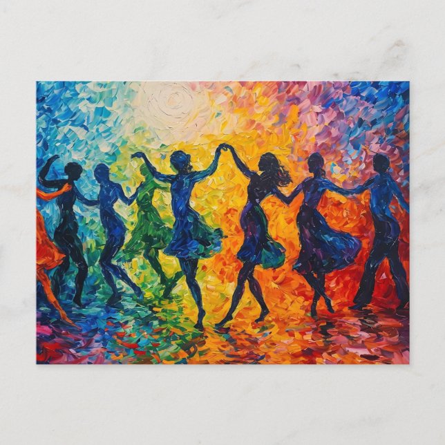 Colorful Silhouettes Dancing Postcard (Front)