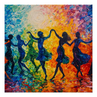Colorful Silhouettes Dancing Poster