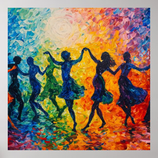 Colorful Silhouettes Dancing Poster