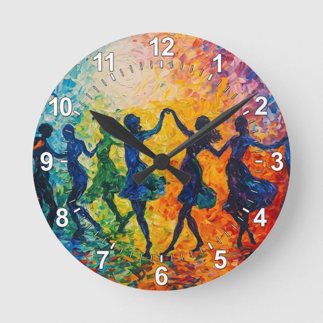 Colorful Silhouettes Dancing Round Clock (Front)