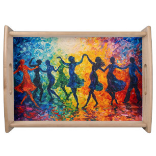 Colorful Silhouettes Dancing Serving Tray
