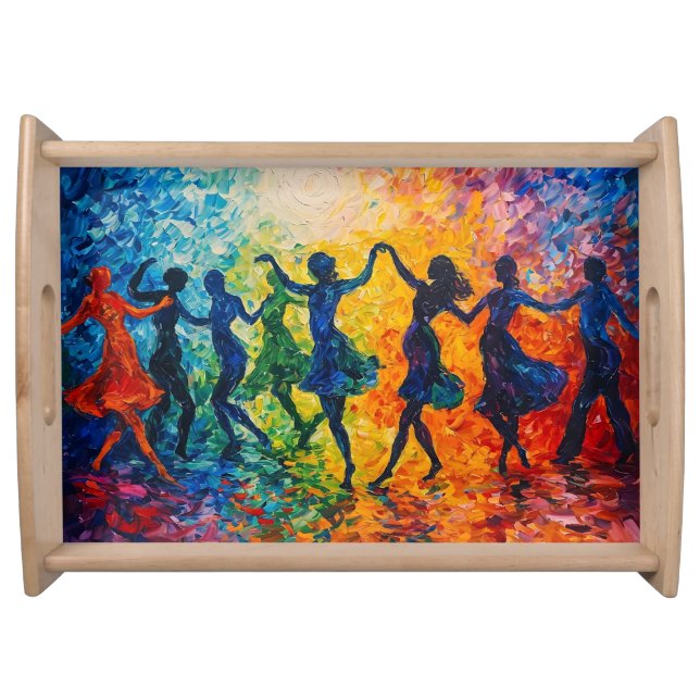 Colorful Silhouettes Dancing Serving Tray (Front)