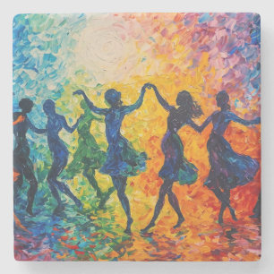 Colorful Silhouettes Dancing Stone Coaster