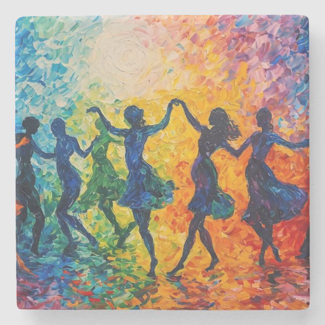 Colorful Silhouettes Dancing Stone Coaster (Front)