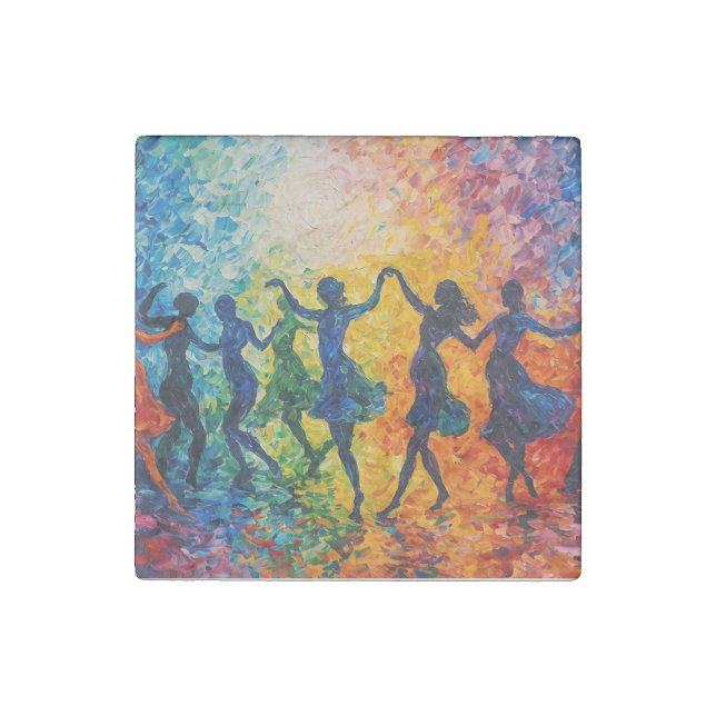 Colorful Silhouettes Dancing Stone Magnet (Front)