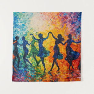 Colorful Silhouettes Dancing Tapestry