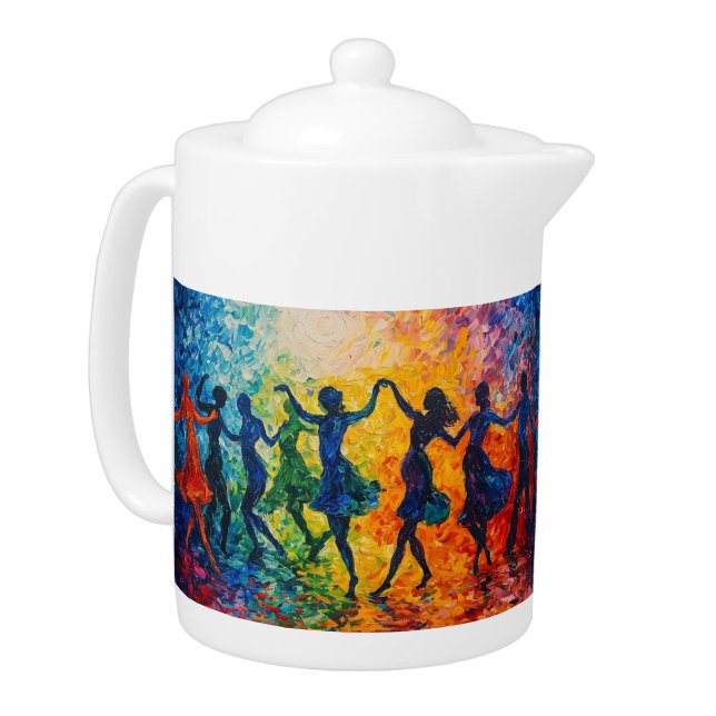 Colorful Silhouettes Dancing Teapot (Left)