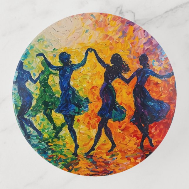 Colorful Silhouettes Dancing Trinket Tray (Front)