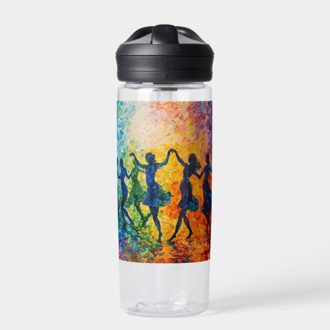 Colorful Silhouettes Dancing Water Bottle (Front)