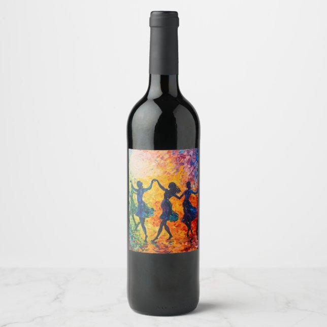 Colorful Silhouettes Dancing Wine Label (Front)