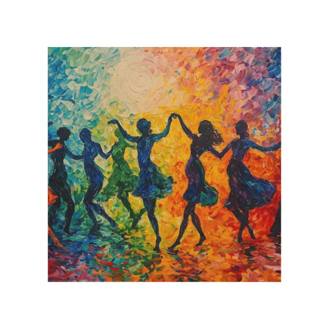 Colorful Silhouettes Dancing Wood Wall Art (Front)