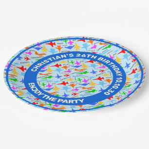 Colorful Silhouettes Of Military Aircrafts Pattern Paper Plates