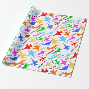 Colorful Silhouettes Of Military Aircrafts Pattern Wrapping Paper
