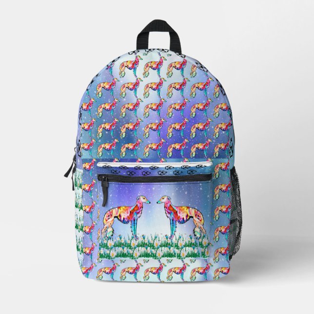 Colorful Silken Windhound Printed Backpack (Front)