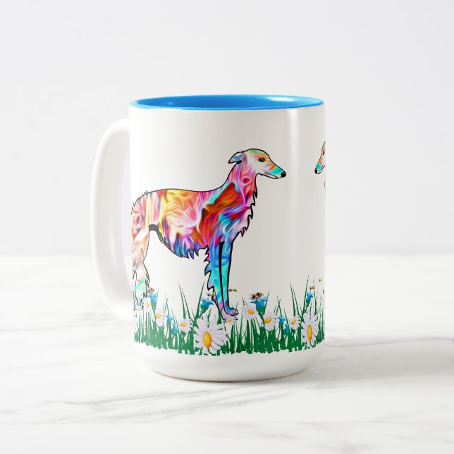 Colorful Silken Windhound Two-Tone Coffee Mug (Front Left)