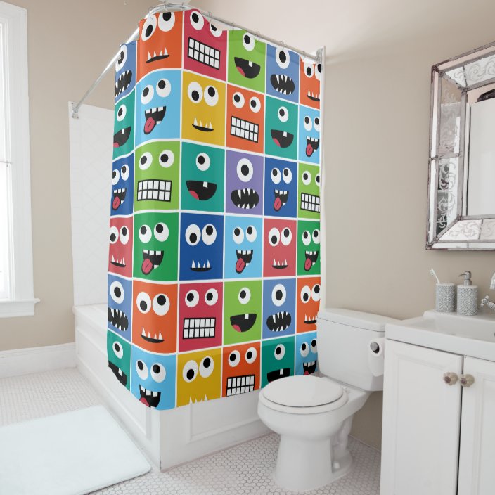 Colorful Silly Monster Face Monsters Pattern Kids Shower Curtain Zazzle Com