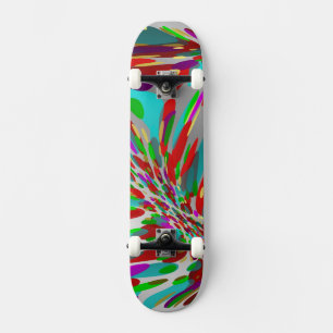 colorful, silver skateboard