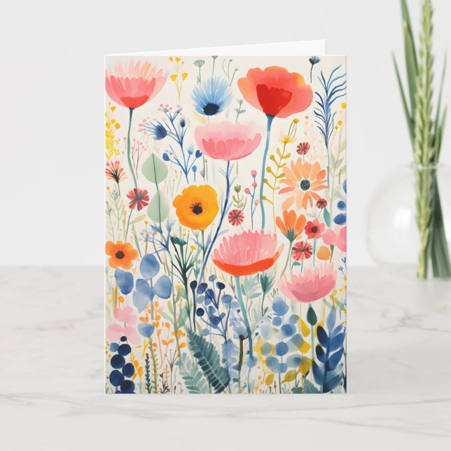 Colorful Simple Blooming Flower Meadow Folded Card (Front)