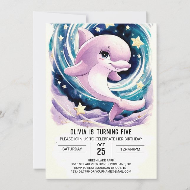 Colorful Simple Children's Dolphin Birthday Invitation (Front)