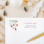 Colorful Simple Christmas Return Address Label<br><div class="desc">The Christmas return address label features a simple and elegant holiday theme. A thin branch adorned with various hanging ornaments,  including a reindeer,  a rainbow-colored ball,  patterned baubles,  a mushroom,  and a Santa figurine,  adds a whimsical and festive touch.</div>
