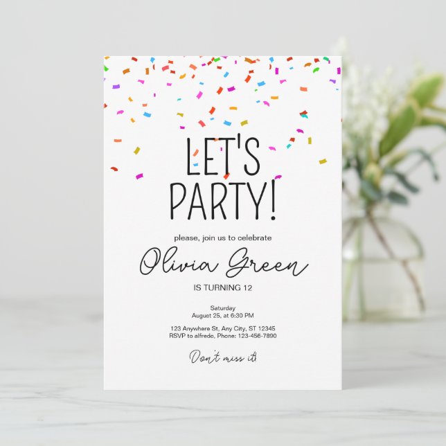 Colorful simple confetti birthday invitation (Standing Front)