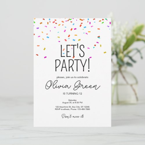 Colorful simple confetti birthday invitation