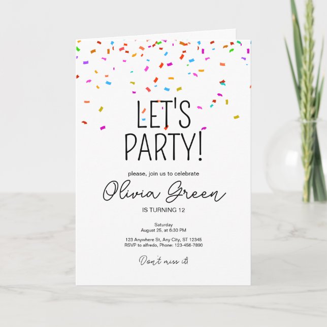 Colorful simple confetti birthday invitation (Front)