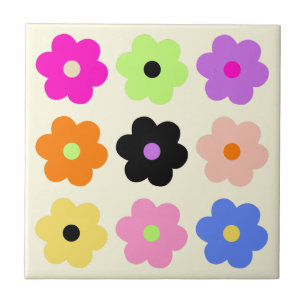 Colorful Simple Daisies Retro BOHO Chic Floral Ceramic Tile
