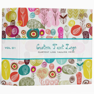 Colorful Simple Hand Drawn Retro Flowers Pattern 3 Binder