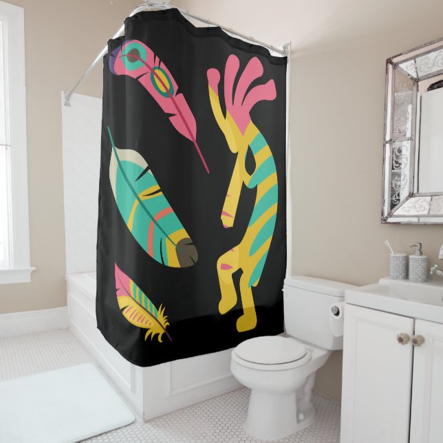 Colorful Simple Kokopelli Shower Curtain (In Situ)