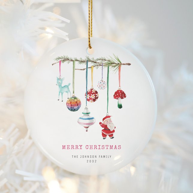 Colorful Simple Merry Christmas Family Photo Ceramic Ornament (Creator Uploaded)