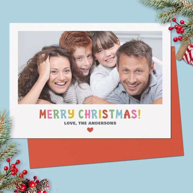 Colorful  Simple Modern Photo Christmas Holiday Card (A bright colorful Merry Christmas photo card. Personalize it with your photo and name.)