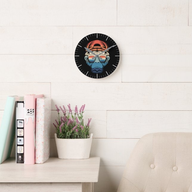 Colorful Simple Monkey With Glasses Round Clock (Reading Room)