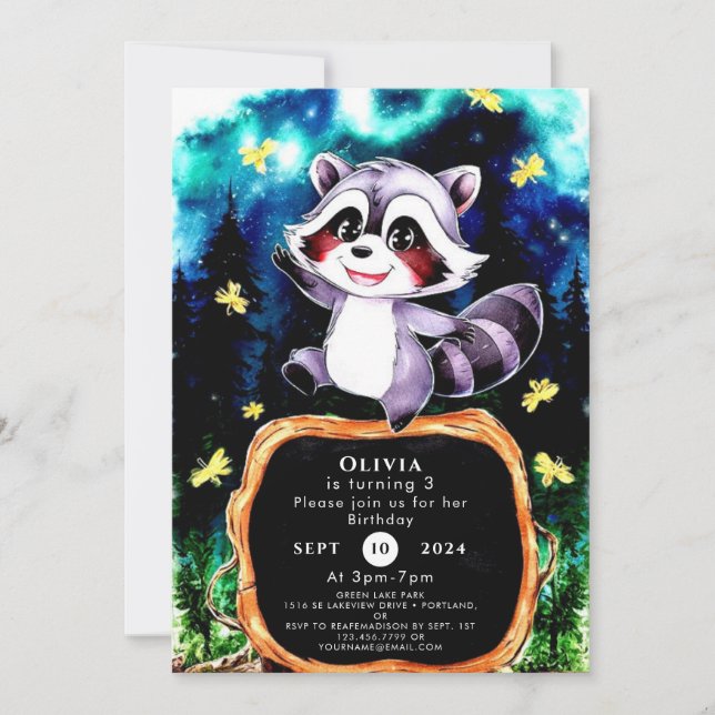 Colorful Simple Raccoon Birthday Invitation (Front)