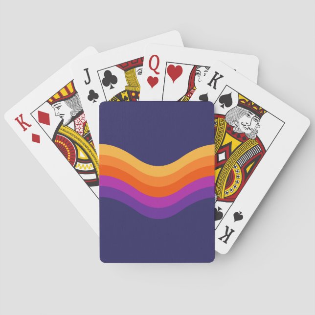 Colorful simple retro style waves design  poker cards (Back)