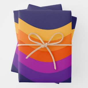 Colorful simple retro style waves design wrapping paper sheets