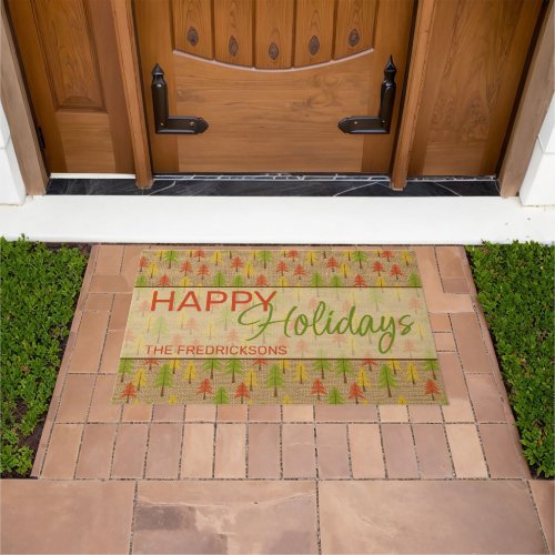 Colorful Simple Rustic Forest Pinetree Art Pattern Doormat