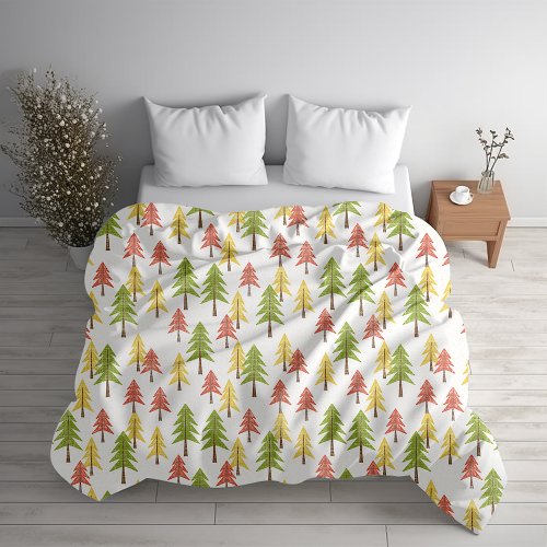 Colorful Simple Rustic Forest Pinetree Art Pattern Duvet Cover