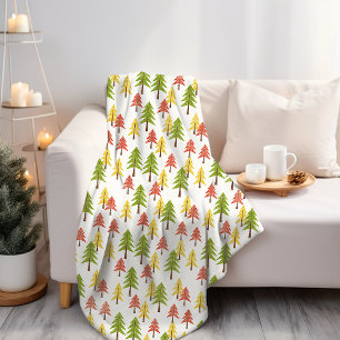Colorful Simple Rustic Forest Pinetree Art Pattern Fleece Blanket