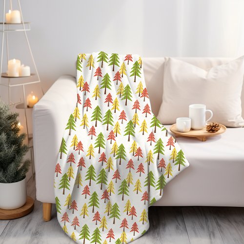 Colorful Simple Rustic Forest Pinetree Art Pattern Fleece Blanket