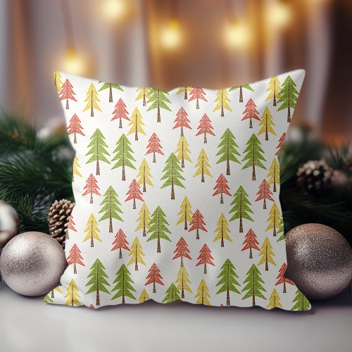 Colorful Simple Rustic Forest Pinetree Art Pattern Throw Pillow