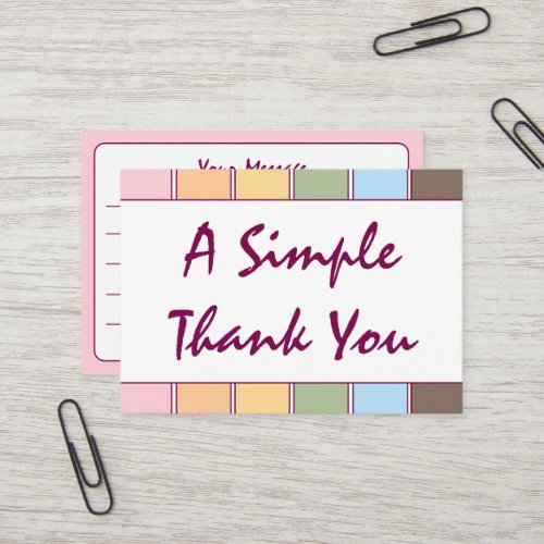 Colorful Simple Script Thank You Business Card